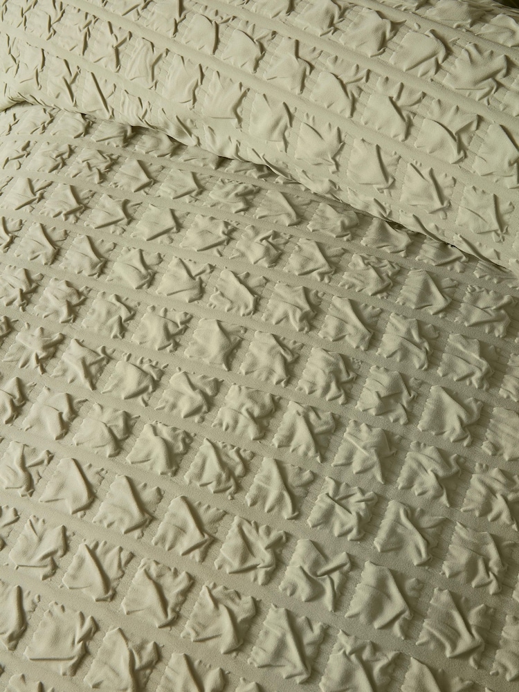Serene Green Embossed Grid Duvet Cover & Pillowcase Set - Image 3 of 3