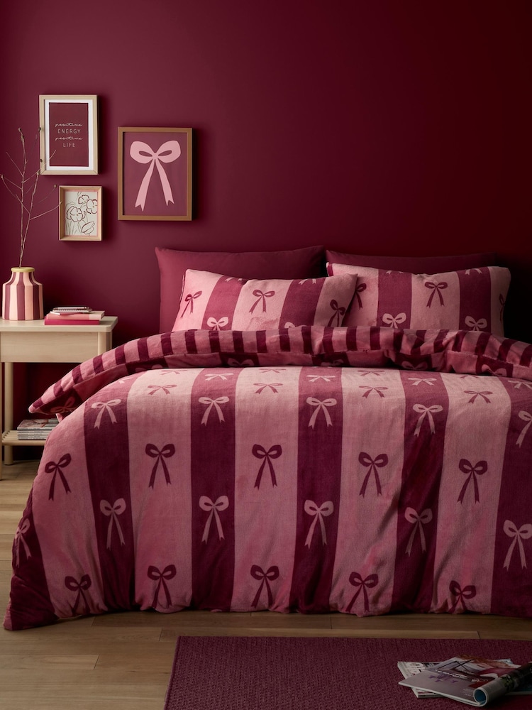 Fusion Berry Bows Fleece Duvet Cover & Pillowcase Set - Image 1 of 5 Fusion Berry Bows Fleece Duvet Cover & Pillowcase Set - Image 1 of 5