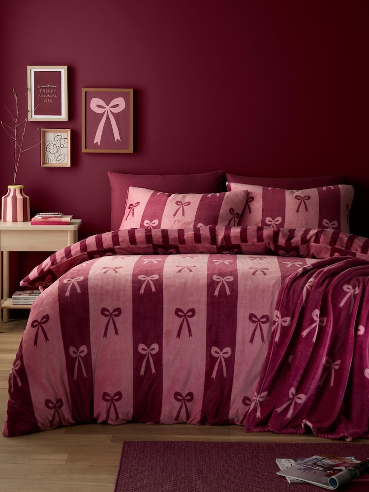 Fusion Berry Bows Fleece Duvet Cover & Pillowcase Set - Image 5 of 5 Fusion Berry Bows Fleece Duvet Cover & Pillowcase Set - Image 5 of 5
