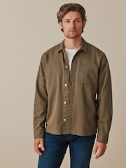 Brown/Stone 100% Cotton Twill Single Pocket Shacket Overshirt - Image 1 of 8