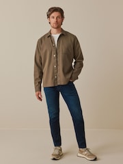 Brown/Stone 100% Cotton Twill Single Pocket Shacket Overshirt - Image 2 of 8