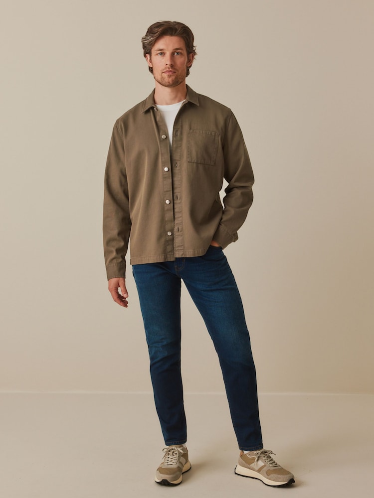 Brown/Stone 100% Cotton Twill Single Pocket Shacket Overshirt - Image 2 of 8