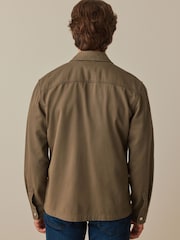 Brown/Stone 100% Cotton Twill Single Pocket Shacket Overshirt - Image 3 of 8