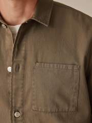 Brown/Stone 100% Cotton Twill Single Pocket Shacket Overshirt - Image 4 of 8