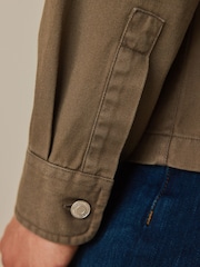 Brown/Stone 100% Cotton Twill Single Pocket Shacket Overshirt - Image 5 of 8