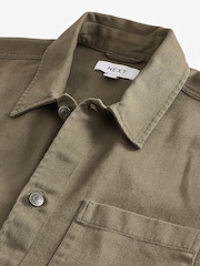 Brown/Stone 100% Cotton Twill Single Pocket Shacket Overshirt - Image 7 of 8