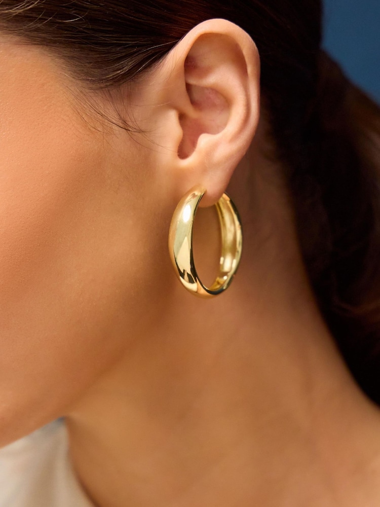 Accessorize Gold Tone 14ct Chunky Hoop Earrings - Image 2 of 2 Accessorize Gold Tone 14ct Chunky Hoop Earrings - Image 2 of 2