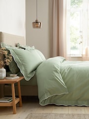 Appletree Green Scallop Edge 100% Cotton Duvet Cover Set - Image 1 of 3