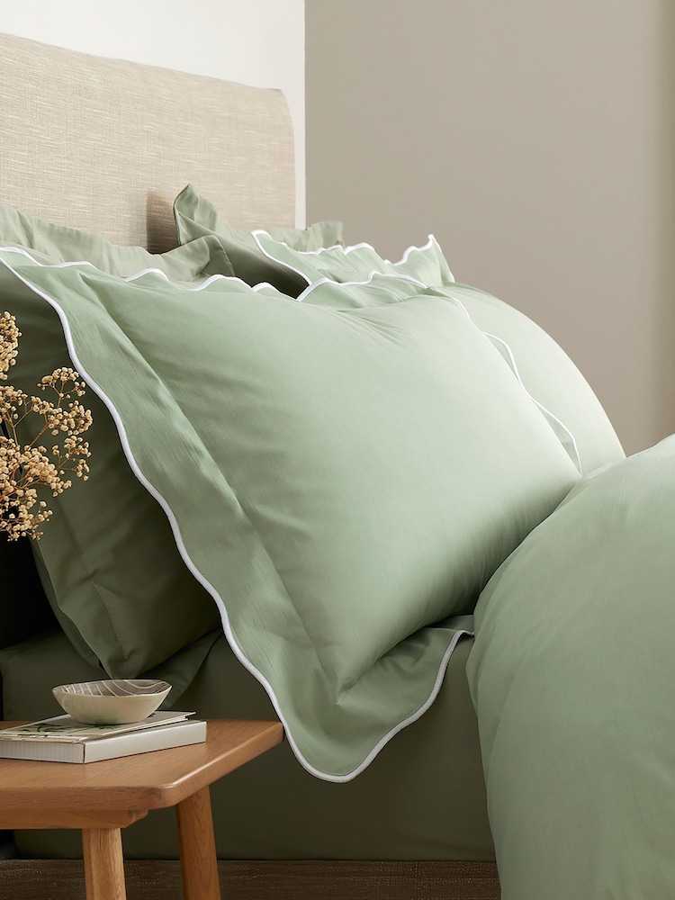 Appletree Green Scallop Edge 100% Cotton Duvet Cover Set - Image 2 of 3