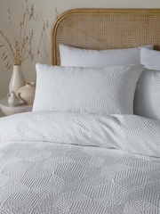 Serene White Embossed Geo Duvet Cover & Pillowcase Set - Image 1 of 3