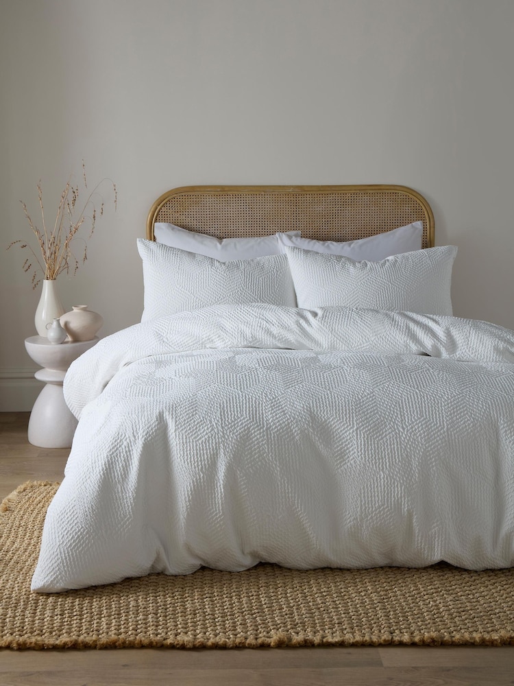 Serene White Embossed Geo Duvet Cover & Pillowcase Set - Image 2 of 3 Serene White Embossed Geo Duvet Cover & Pillowcase Set - Image 2 of 3