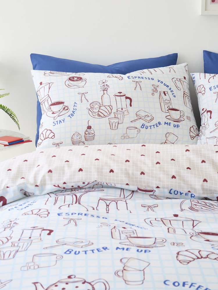 Fusion Blue Coffee Club Duvet Cover & Pillowcase Set - Image 2 of 5 Fusion Blue Coffee Club Duvet Cover & Pillowcase Set - Image 2 of 5