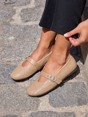 Linzi Nude Nova Wide Fit Mary Jane Style Flats - Image 1 of 5