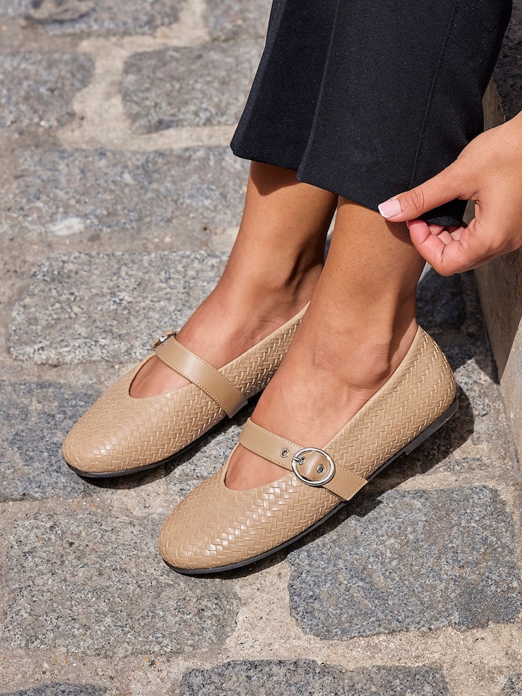 Linzi Nude Nova Wide Fit Mary Jane Style Flats - Image 1 of 5