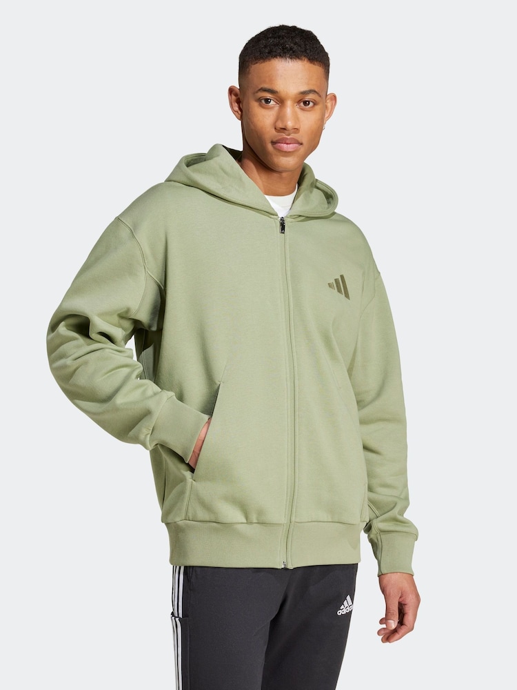 adidas Green All Season Fleece Zip Up Hoodie - Image 4 of 7