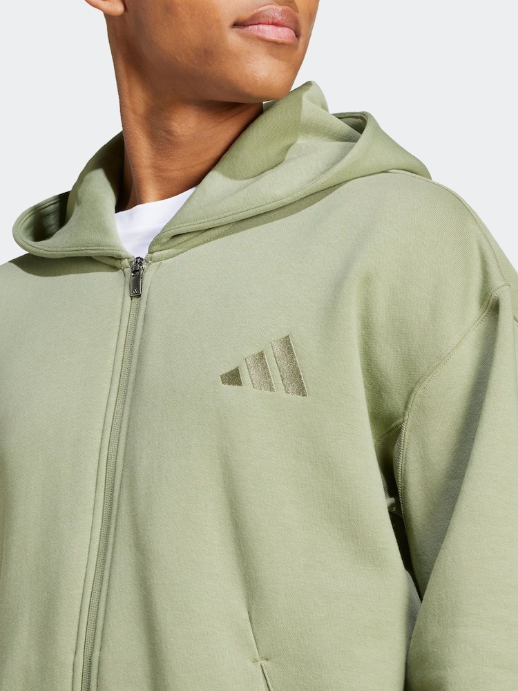 adidas Green All Season Fleece Zip Up Hoodie - Image 5 of 7