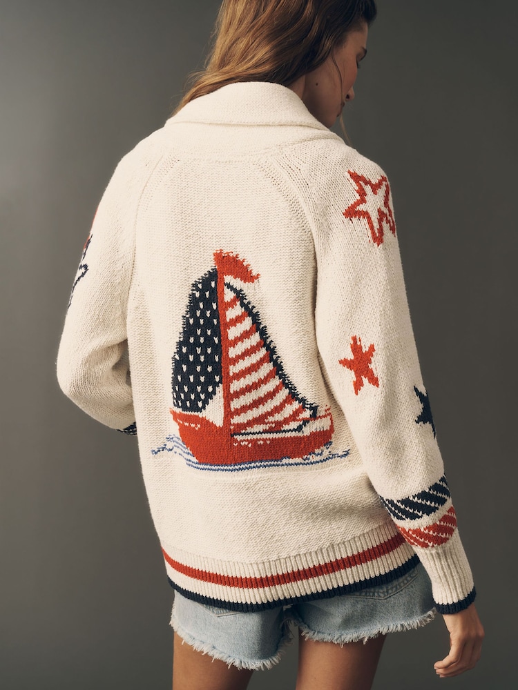 Anthropologie Cream Maeve Sailboat Cardigan - Image 2 of 4 Anthropologie Cream Maeve Sailboat Cardigan - Image 2 of 4