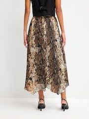 Green Animal Snake Print Pleated Chiffon Midi Skirt - Image 3 of 6