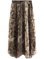 Green Animal Snake Print Pleated Chiffon Midi Skirt - Image 5 of 6