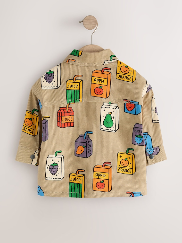 Tan Brown All Over Print Juice Box Twill Printed Overshirt (3mths-7yrs) - Image 2 of 4 Tan Brown All Over Print Juice Box Twill Printed Overshirt (3mths-7yrs) - Image 2 of 4