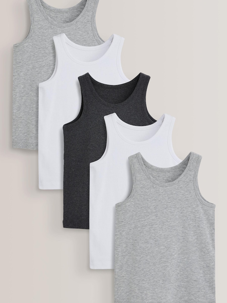 Grey/White Vests 5 Pack (1.5-16yrs) - Image 1 of 5