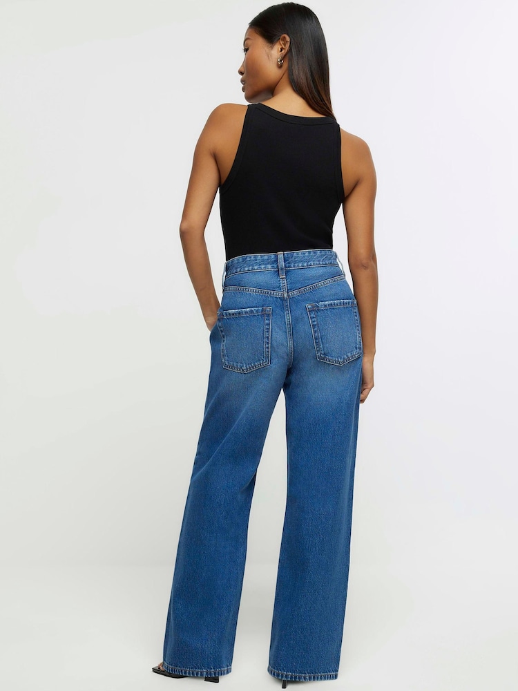 River Island Blue Petite Denim Medium 90's Mid Rise Straight 100% Cotton Jeans - Image 2 of 4