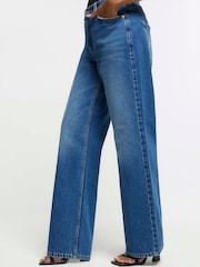 River Island Blue Petite Denim Medium 90's Mid Rise Straight 100% Cotton Jeans - Image 3 of 4