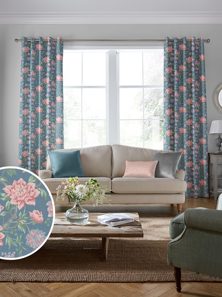 Laura Ashley Blue Tapestry Floral Made to Measure Curtains - Image 1 of 9