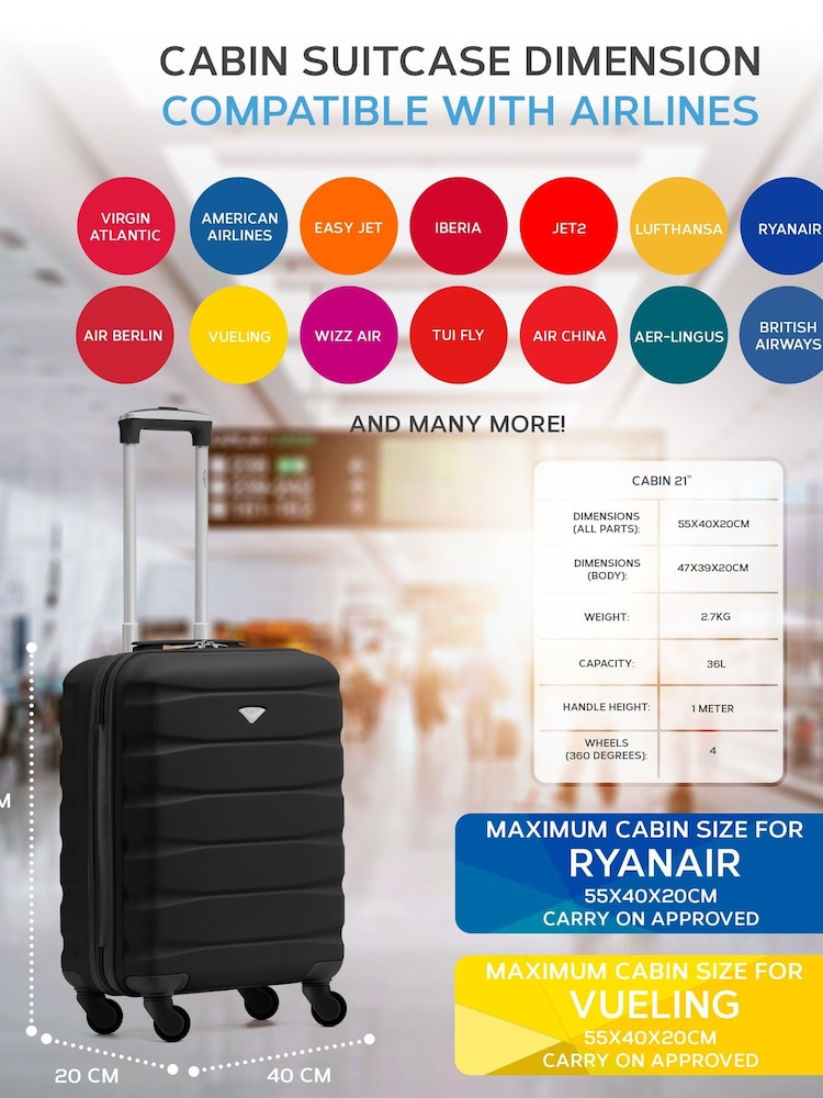 Flight Knight 55x40x20cm Ryanair Priority 4 Wheel ABS Hard Case Cabin Carry On Hand Luggage - Image 3 of 7