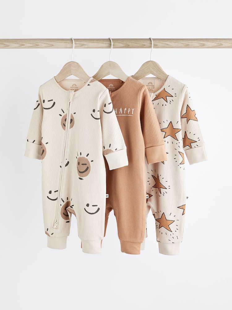 Neutral Footless Zip 3 Pack Baby Sleepsuits (0-3yrs) - Image 1 of 13