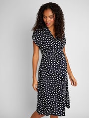 JoJo Maman Bébé Navy Blue & White Spot Maternity Shirt Dress With Tie - Image 1 of 4