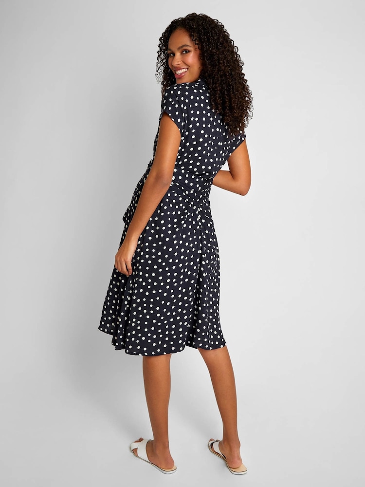 JoJo Maman Bébé Navy Blue & White Spot Maternity Shirt Dress With Tie - Image 2 of 4