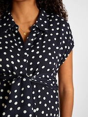 JoJo Maman Bébé Navy Blue & White Spot Maternity Shirt Dress With Tie - Image 3 of 4