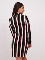 Black Red Stripe High Neck Long Sleeve Mini Dress - Image 3 of 6