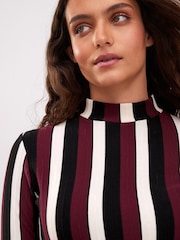 Black Red Stripe High Neck Long Sleeve Mini Dress - Image 4 of 6