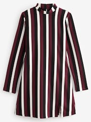 Black Red Stripe High Neck Long Sleeve Mini Dress - Image 5 of 6