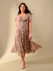 Live Unlimited Brown Curve Spot Knot Front Pleat Dress - Image 1 of 1