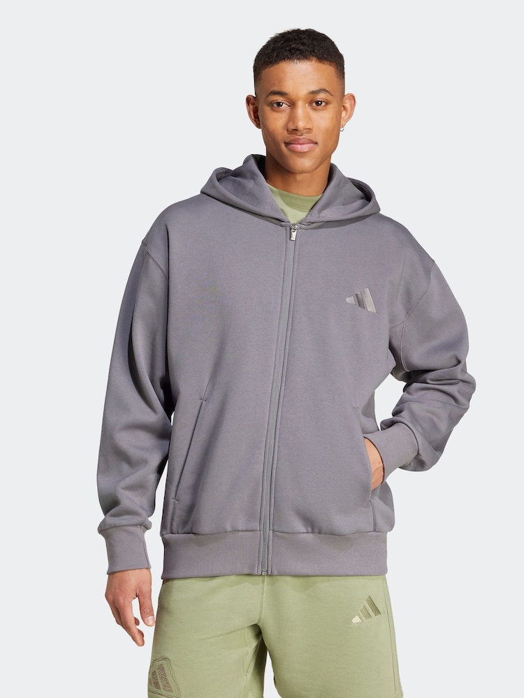 adidas Grey All Season Fleece Zip Up Hoodie - Image 1 of 7