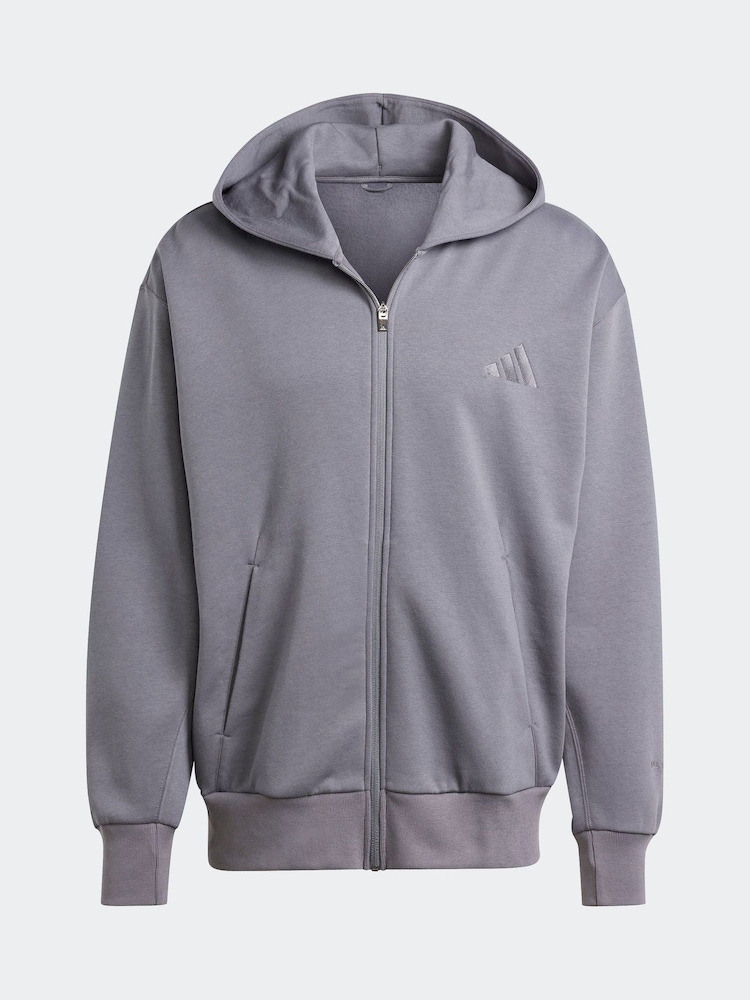 adidas Grey All Season Fleece Zip Up Hoodie - Image 7 of 7