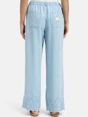 Smith & Soul Blue Wide Leg Lyocell Trousers with Hem Embroidery Detail - Image 2 of 5