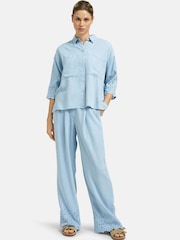 Smith & Soul Blue Wide Leg Lyocell Trousers with Hem Embroidery Detail - Image 3 of 5