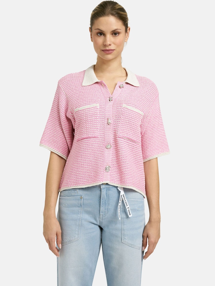 Smith & Soul Pink/White Bubblegum Print Knit Cardigan - Image 1 of 6 Smith & Soul Pink/White Bubblegum Print Knit Cardigan - Image 1 of 6