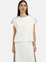 Smith & Soul White Oversized Mesh T-Shirt with Elasticated Balloon Hem - Image 1 of 5