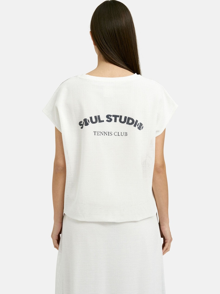 Smith & Soul White Oversized Mesh T-Shirt with Elasticated Balloon Hem - Image 2 of 5 Smith & Soul White Oversized Mesh T-Shirt with Elasticated Balloon Hem - Image 2 of 5