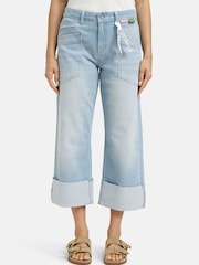 Smith & Soul Blue Cropped Denim Jeans with Cuff Hem & Patch Pockets - Image 1 of 6
