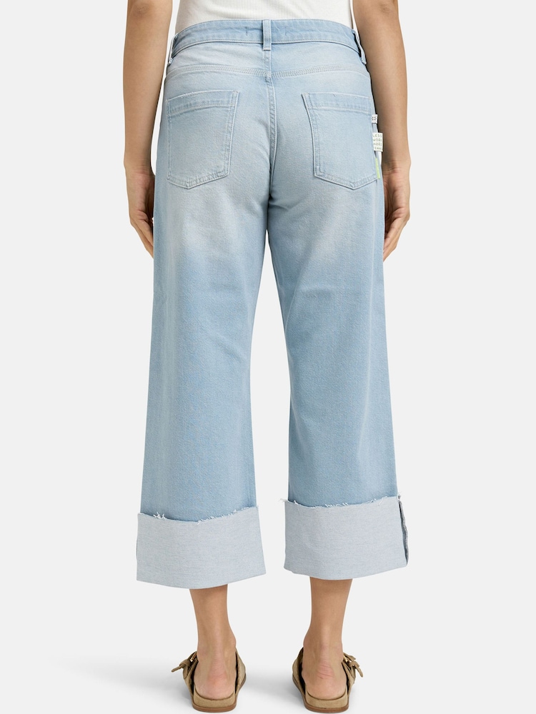 Smith & Soul Blue Cropped Denim Jeans with Cuff Hem & Patch Pockets - Image 2 of 6 Smith & Soul Blue Cropped Denim Jeans with Cuff Hem & Patch Pockets - Image 2 of 6