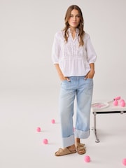 Smith & Soul Blue Cropped Denim Jeans with Cuff Hem & Patch Pockets - Image 3 of 6