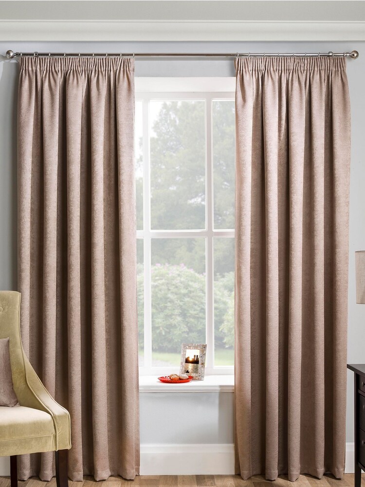 Enhanced Living Mink Brown Matrix Ready Made Blackout Pencil Pleat Curtains - Image 1 of 5