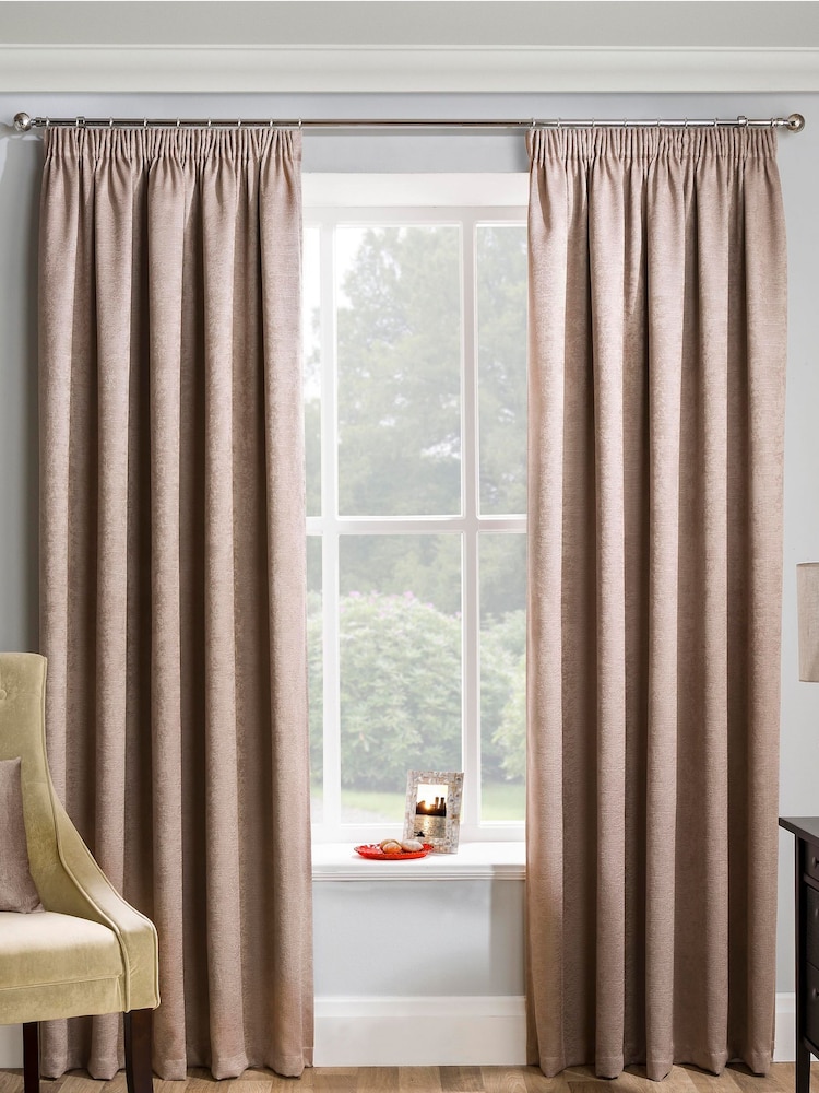 Enhanced Living Mink Brown Matrix Ready Made Blackout Pencil Pleat Curtains - Image 1 of 5 Enhanced Living Mink Brown Matrix Ready Made Blackout Pencil Pleat Curtains - Image 1 of 5