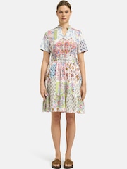 Smith & Soul Cream Boho Patchwork Print Midi Dress with Short Sleeves and Ruffle Hem - Image 1 of 6